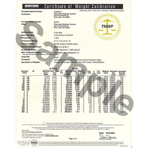 Rice Lake Accredited Certificate for 12780