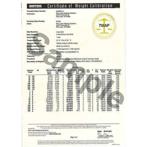 Rice Lake Non-Accredited Cert for 12996