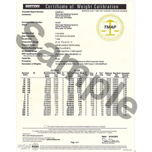 Rice Lake Accredited Certificate for 198343 