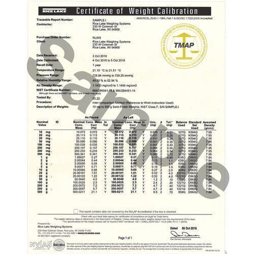 Rice Lake Accredited Certificate for 219308
